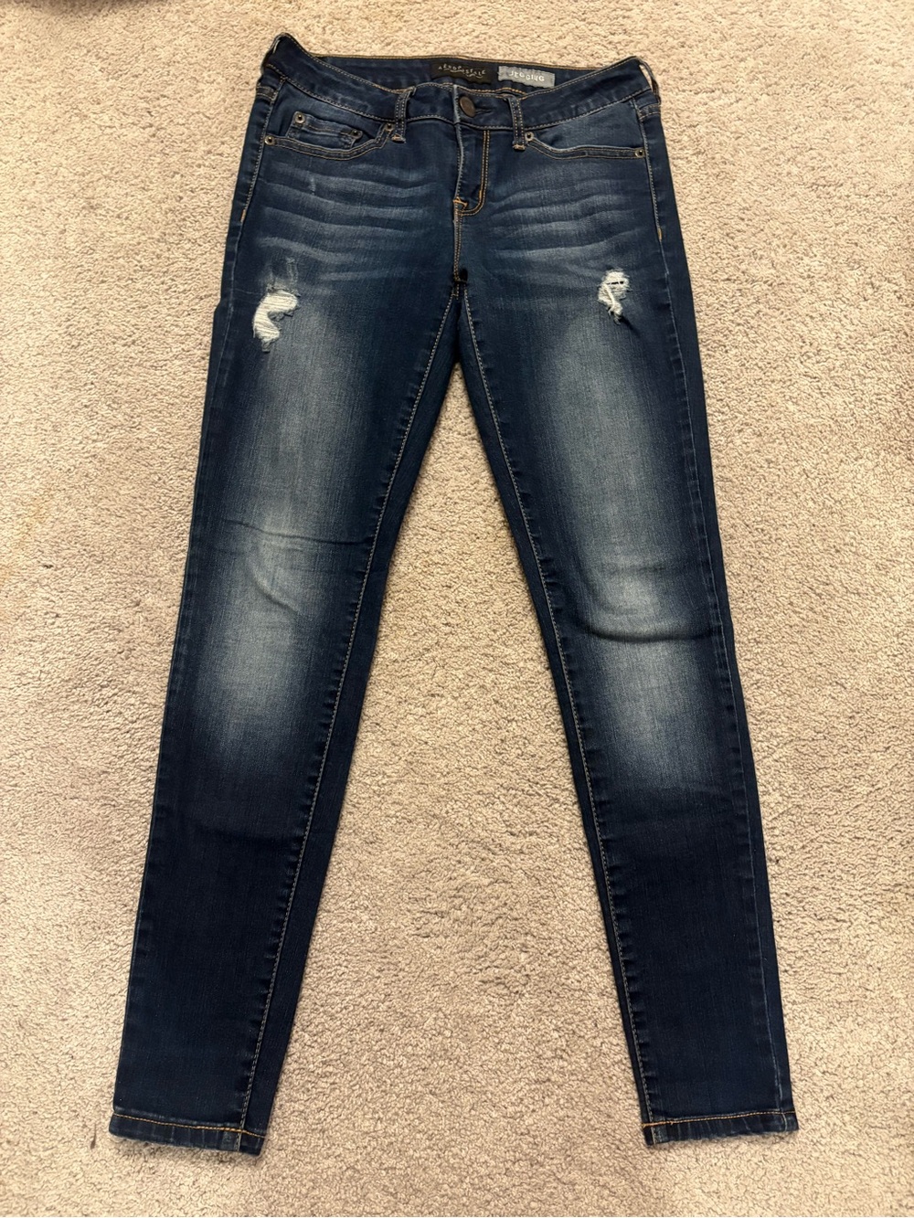 Aeropostale Dark Blue Skinny Jeans with Distressed Knees